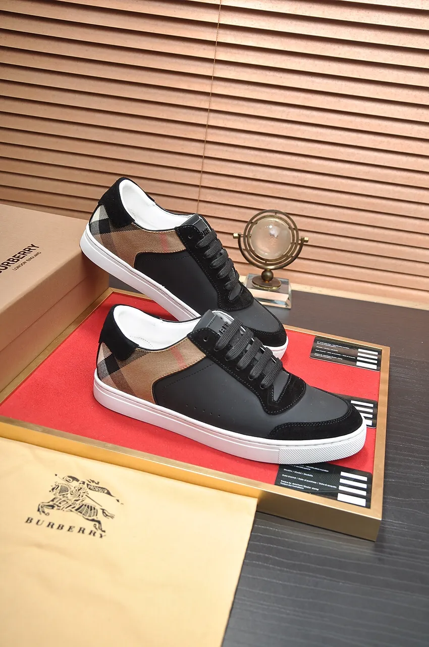 Men's shoes💰480💶[Burberry] (cowhide lining) classic low-top sneakers｜Imported cowhide with classic plaid fabric｜Cow leather lining｜Original outsole｜Fine workmanship and comfortable to wear Size: 38-44 (customized at 45)